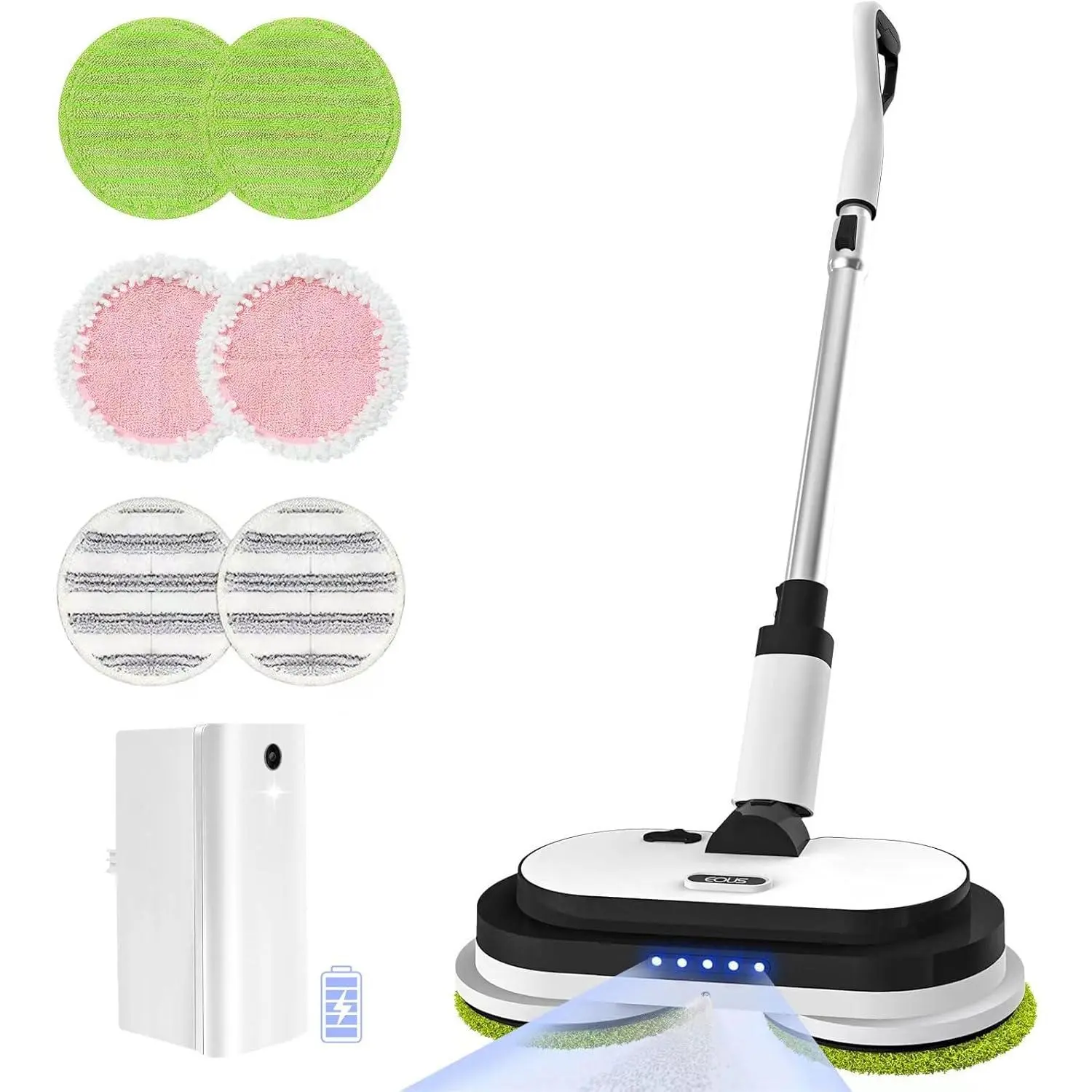 Cordless Electric Mop, Floor Cleaner with LED Headlight & Water Sprayer, Up to 60 Mins Detachable Battery, Dual-Motor Powerful Spin Mop, 300ML Water Tank for Multi-Surface, Self-Propelled