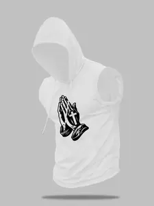 Men's Cross & Hand Print Hooded Tank Top, Regular Fit Casual Sleeveless Top for Summer, Men's Top for Daily Wear, Graphic Print Hoodie