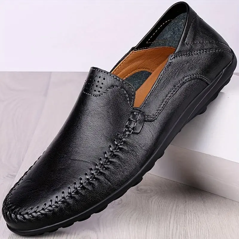 (New)Handcrafted Leather CLOHOO Brand Men's Loafer Shoes: Rubber Sole, Soft PU Liner, Suitable for Daily Casual and Business Wear
