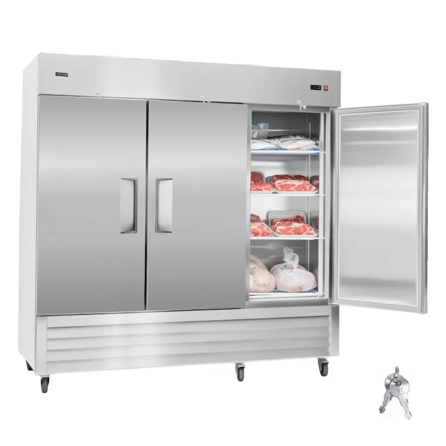 【DealsForYouDays】VEVOR Commercial Freezer, 32.2 in Width Reach In Upright-Freezer Three Door, 66.9 Cu. ft Auto-Defrost Stainless Steel Freezer with 12 Adjustable Shelves, -11 to 14 Temp Control, LED Light, 4 Wheels