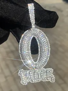 Men's Fashion Zircon Letter Pendant Necklace, Cz Bling, Hip-Hop Trendy Full Drill O Block Design, Simple Style Jewelry Accessory, Initial Letter Necklace