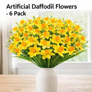 6 Bouquets Outdoor Realistic Daffodil Artificial Flowers, UV Resistant Plastic Plants, Spring Summer Garden Porch Window Box Table Vase Decor