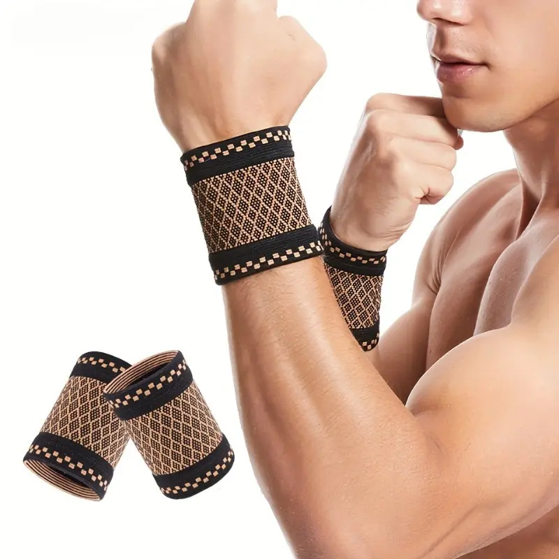 2pcs Copper Wrist Compression Brace for Support - Elastic Sleeve for Tendonitis, Arthritis, Carpal Tunnel - Soft Wrap for Sports, Fitness, Typing Wrist Wraps