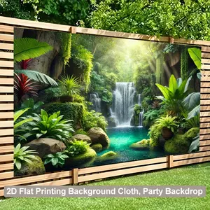 Large Size Polyester Tropical Rainforest Waterfall Pool 2D Flat Printing Backdrop Banner (1pc) - Natural Scene Wall Decoration for Home Supplies, Party Decoration Supplies, Business Use
