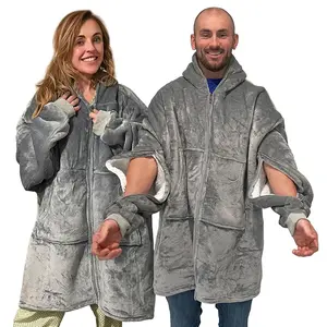 Dialysis Sweatshirt with Arm Zipper for Women and Men, Soft Oversized Wearable Blanket Hoodie with Dual-Arm and Chest Access