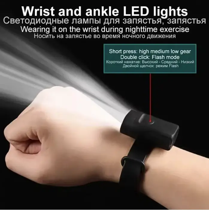USB Rechargeable Wrist Band Torch Wrist And Ankle Light Flashlight Bike Helmet Light Torch Portable for Night Cycling Running