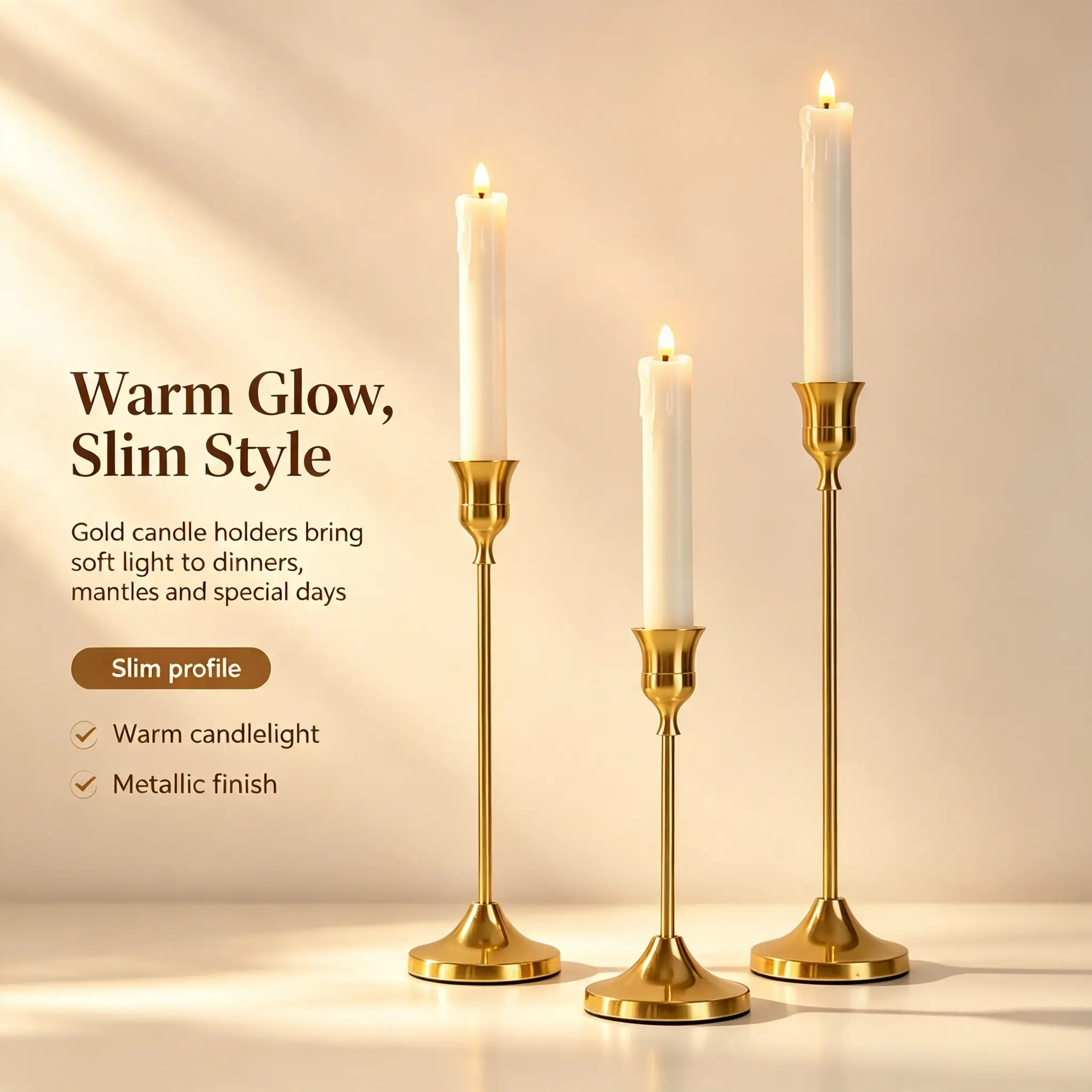 Gold Metal Taper Candle Holders Set (3/6/12/18/24/30 Pcs), Thin Stem for Unobstructed View, Elegant Table Centerpieces for Holiday Events, Daily Room Decor, Candles Not Included