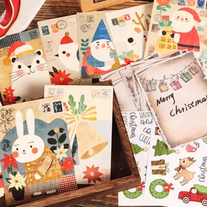 JAIIMAN 16cards, 16letter papers, 20stickers, 2envelopes Vintage Cute Christmas Collectible Decorative Painting Postcard Set, for DIY Christmas Crafts, Scrapbooking Supplies, Greetingcard, Paper Craft