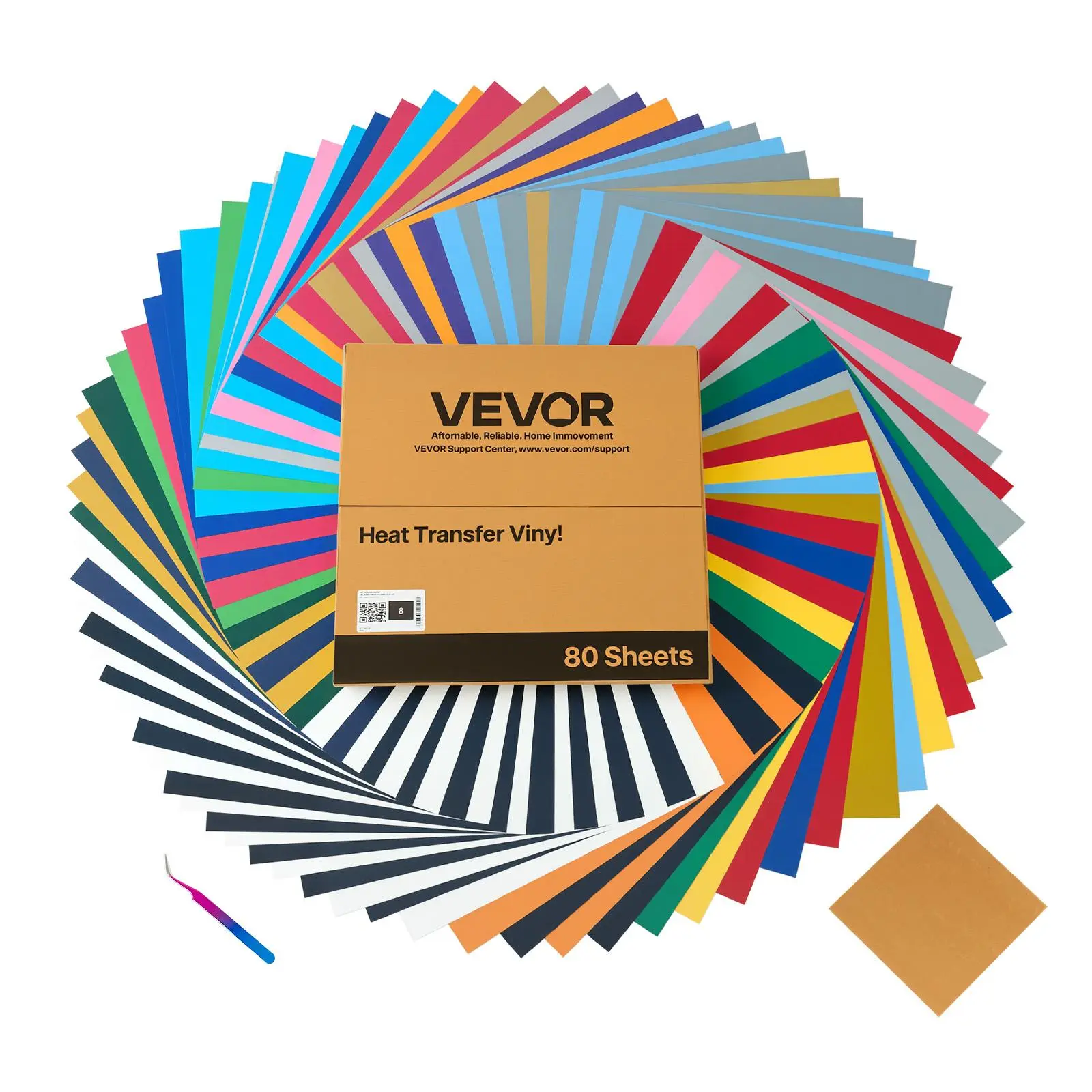 【Summerfinds】VEVOR Heat Transfer Vinyl, 80 Pack, 12 x 12 in, Assorted Colors HTV Iron on Vinyl Bundle, Easy to Cut and Weed, with Accessories, Compatible with Cutting Machines, for Various Materials, T-shirts