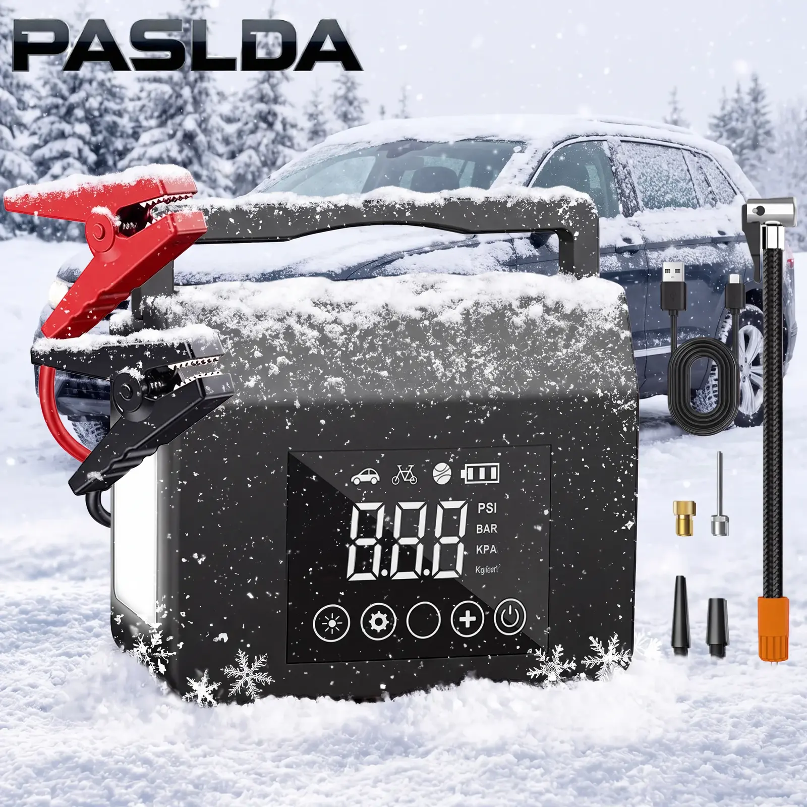 【PASLDA】Black Friday Deals 2026 4000A Portable Car Jump Starter with 150PSI Max Air Compressor, Digital Tire Inflator, Type-C Quick Charge Power Bank - 18 Months Warranty, Detachable, Auto Accessories Interior, Car Accessory, Gifts for Him,toolupgrade too