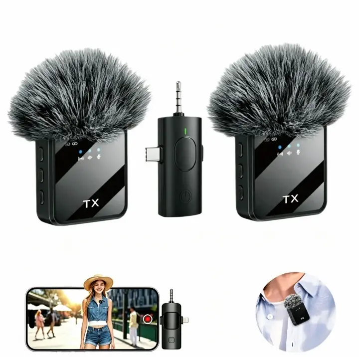 Wireless Lavalier Microphones with Receiver - Compact 3-in-1 Mini Mic Body for iPhone (Lightning), Android, Camera, 82ft Transmission, Noise Reduction, Unisex Outdoor Audio Mics for Video Recording, Vlog, Sohochic