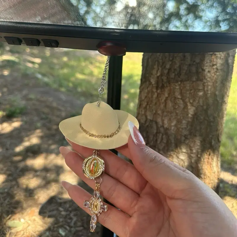 Grace Charm - cowboy hat with Virgin Mary charm and hanging cross