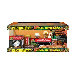 ZooMed ReptiHabitat 20-Gal Bearded Dragon Terrarium Kit with ReptiSun 5.0 UVB Dual Dome Fixtures Vita-Sand & Care Guide for Juvenile Reptiles