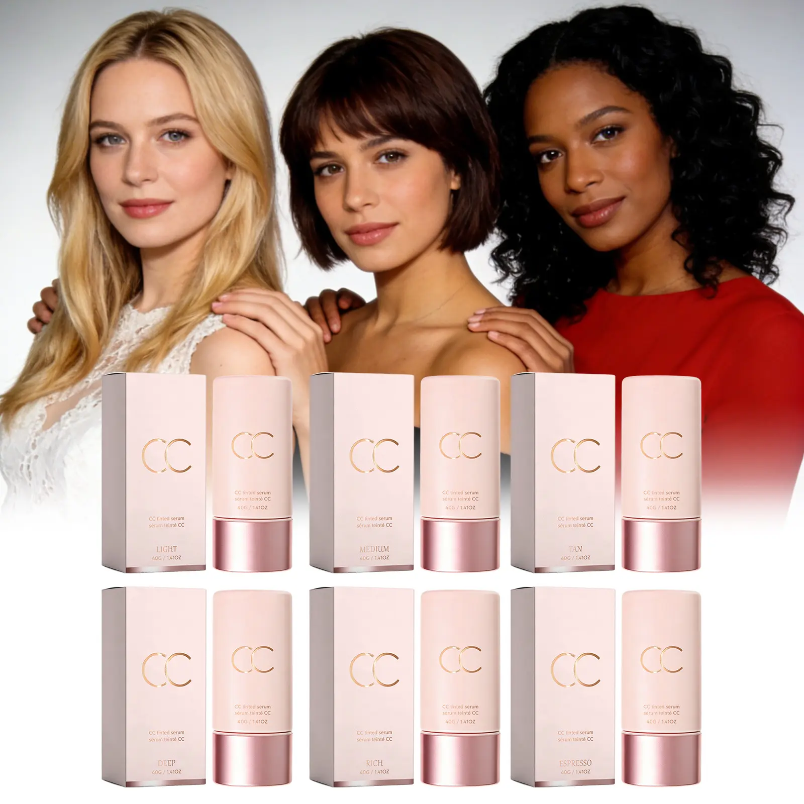 Hydrating CC Tinted Serum Cream Buildable Light Coverage Skin Tone Correcting Foundation Vegan Oil Control Concealer Daily Face Makeup 6 Color Shades Available