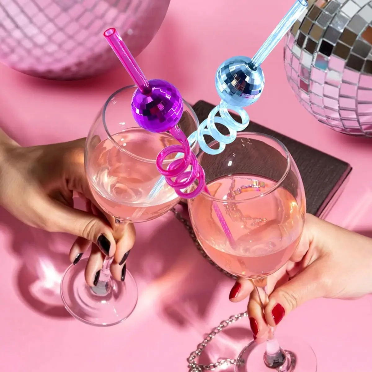 Disco Ball Glittery Reusable Drinking Straw & Cowboy Hat Decoration Set, Perfect for Cocktails, Bridal Shower, Bachelorette Parties, Rodeo-Themed Events, Festive