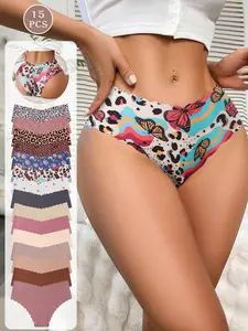 15 pieces of women's underwear - low-waisted wavy edge women's briefs, Fitted Panties, available in solid colors and prints, suitable for everyday work and casual sports wear, High Cut Underwear, Womenswear