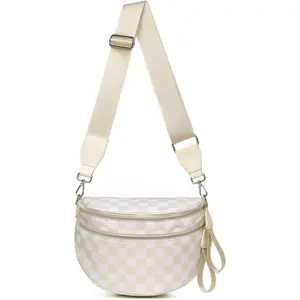Bum Bags for Women, RFID Checkered Crossbody Bags with  Zipper, Nylon Plus Size Fanny Packs Travel Purse