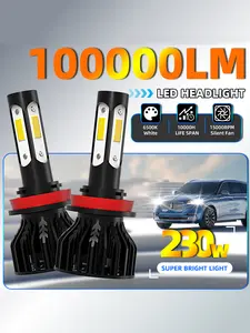 2pcs/Set 9005 9006 H4 H7 H11 H13 High Power LED Car Headlight Bulbs, 6500K Cool White, 4-Sided Super Bright COB Chips, Built-In High Speed Turbine Silent Fan, 360° Rotatable Socket, 400% Brighter Than Halogen LED Car Lights, IP68 Waterproof