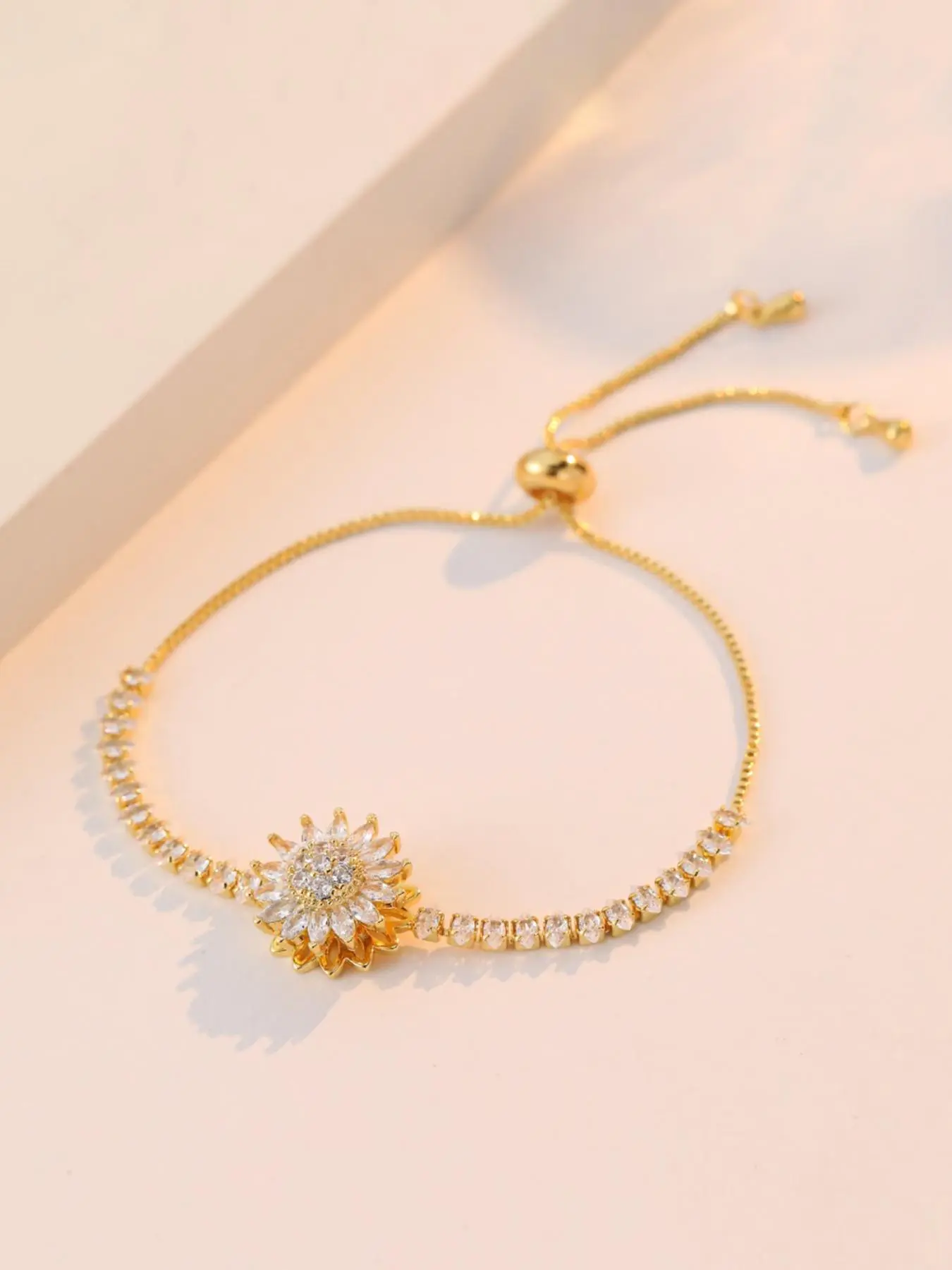 Sunflower Design Bracelet, Boho Style Bracelet, Zirconia Bracelet, Fashionable Jewelry for Women & Girls, Trendy All-match & Exquisite Jewelry for Birthday Gift, Bohemian bracelets, Fashion Wrist Jewelry