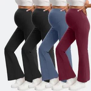 4 Pack Maternity Flare Leggings with Pockets Over The Belly Yoga Pants for Workout Soft Pregnancy Activewear