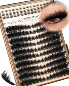 TNFVLONEINS Mink Fluffy Lash Clusters with Bottom Lashes,D-Curly 12-22MM Spikes Eyelash Clusters Wispy Thick Cluster Eyelash Extensions Evil Dramatic Lashes Clusters Pre-mapped Individual Lashes