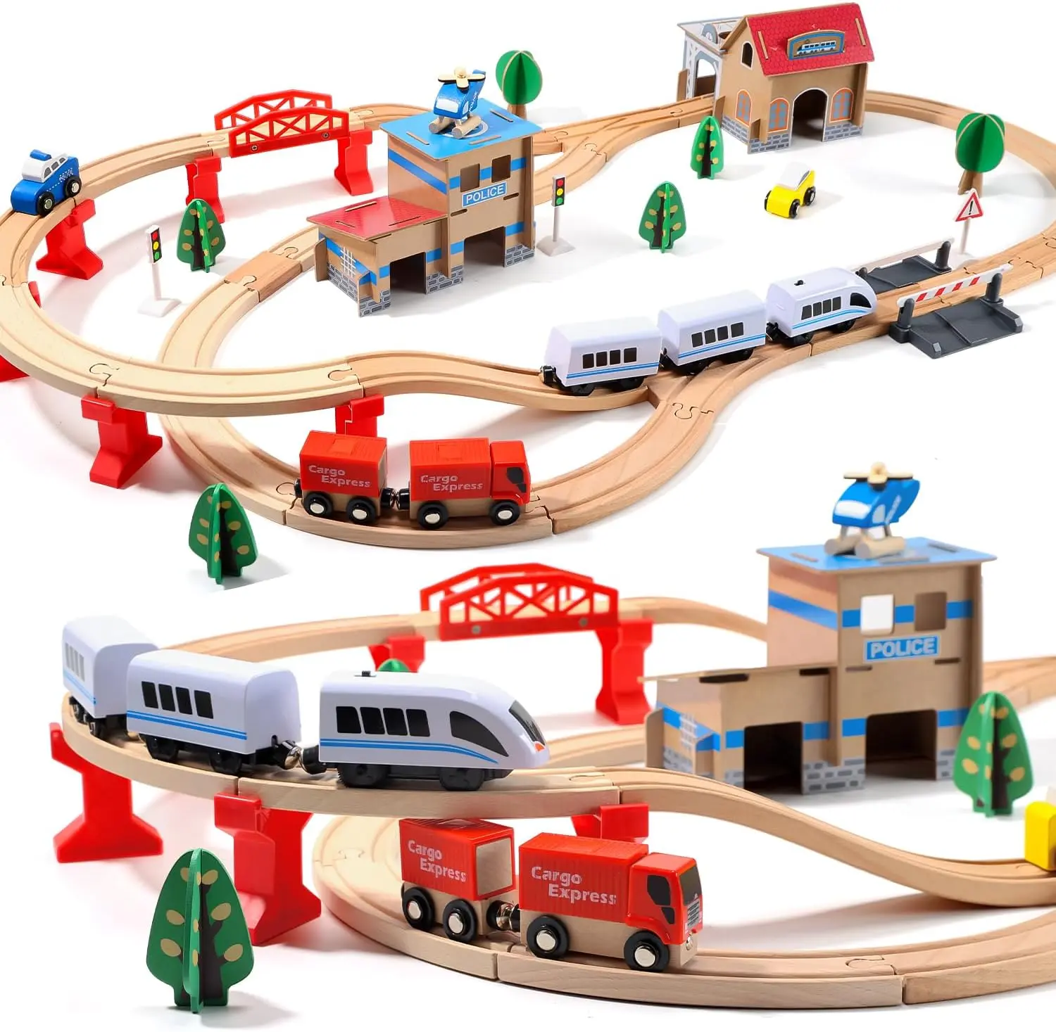 Wooden Electric Train Set Toy for Toddler, 88 PCS Train Track Toys for 3 4 5 Years Old Kids, Classic Railed Vehicle Toy for Toddlers Boys and Girls