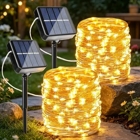 Flacchi 2-Pack Solar Outdoor String Lights, 80FT 240 LED Waterproof Fairy Lights with 8 Modes for Garden, Party, Patio Decor, Solar Outdoor Lights