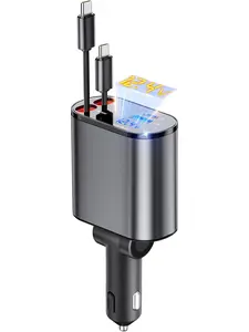 Expandable Car Charger Adapter, Car Phone Charger, 60w USB C Four-In-One Fast Charging Compatible with Lightning & Type-C Ports, Unisex