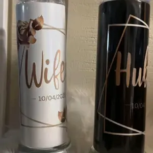 Personalized Couple Tumblers – Anniversary Gift Set with Customizable Names and Date Design for Wife and Hub