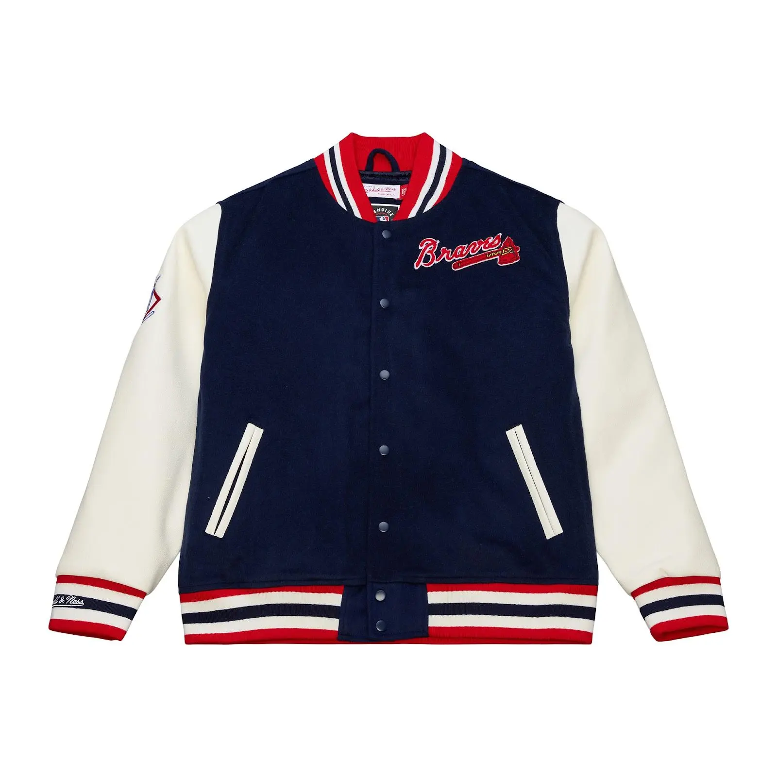 Atlanta Braves Off Day Varsity Full-Snap Jacket - Mitchell & Ness MLB Throwback, Retro Varsity Jacket