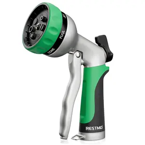 RESTMO Garden Hose Nozzle, Garden Tools , Heavy Duty Metal Water Hose Nozzle with 7 Adjustable Spray Patterns, High Pressure Hand Sprayer with Flow Control for Watering Plants & Lawns, Washing Cars & Pets, Valentines gift