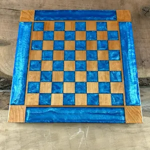 Caribbean Blue Cherry Wood Chess Board (INCLUDES GLASS PIECES) Caribbean Blue Cherry Wood Chess Board (INCLUDES GLASS PIECES)