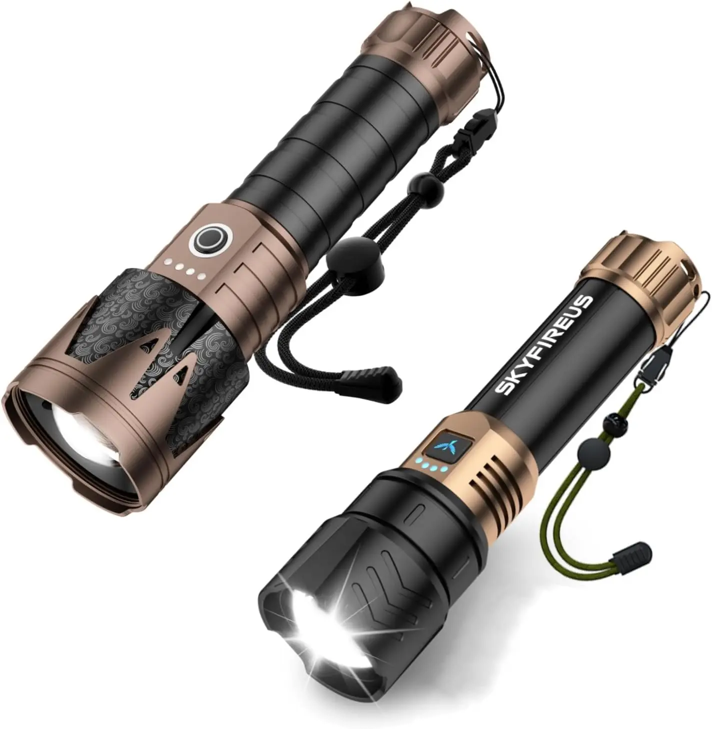SKYFIRE Multifunctional Portable Rechargeable LED Flashlight - High Brightness, Focusable Beam, Ignition Lens, Outdoor Handheld Spotlights, EDC Tool for Hiking, Emergencies