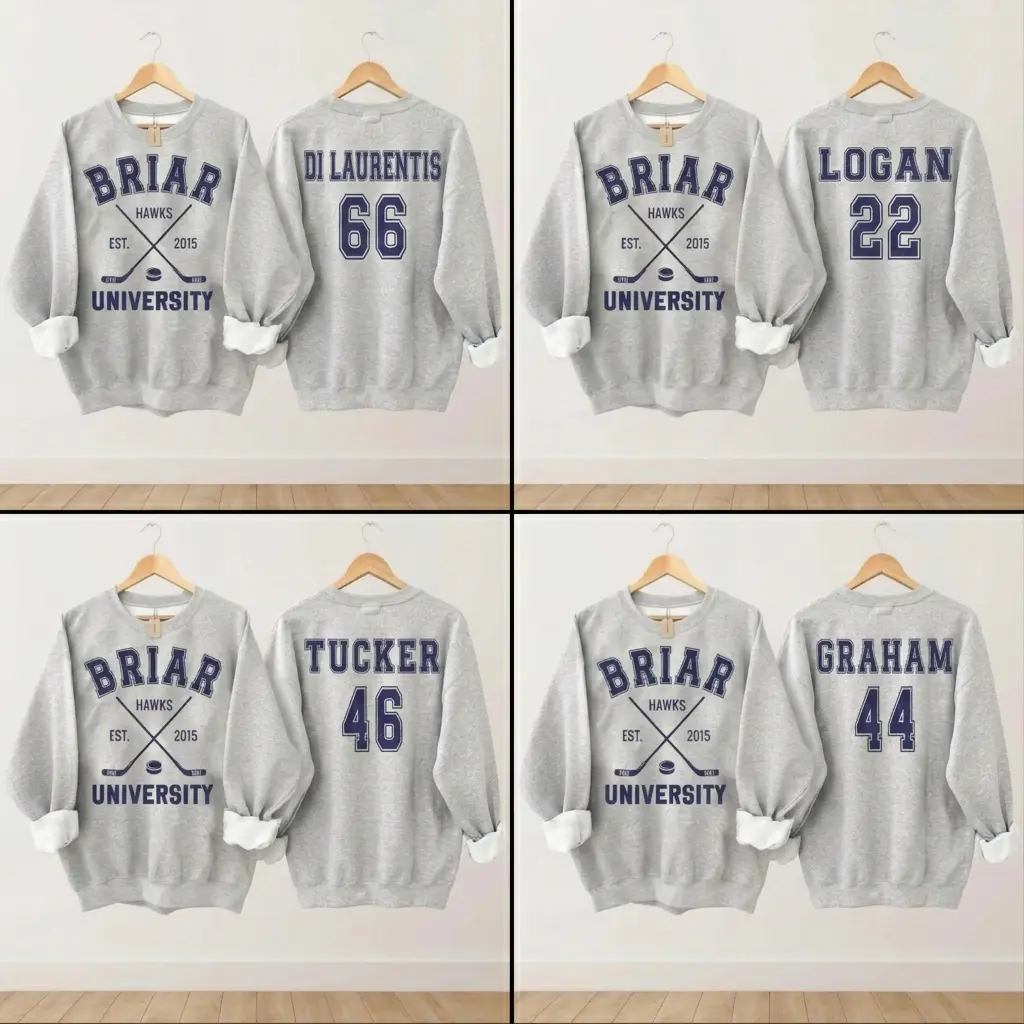 Gildan Unisex Briar Hockey Crewneck Sweatshirt, Off-Campus, Hockey Romance, Graham, Dean, Tucker, Logan, Campus Hockey, Briar U Hoodie, University Hockey, Full Size Options