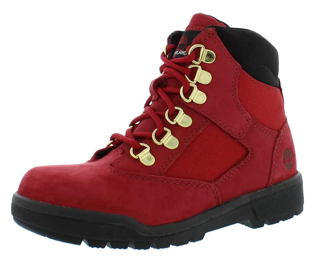 Timberland 6-Inch Premium Field Boot for Boys, Dark Red Nubuck Casual Kids' Sports Footwear with Laces & Outdoor-Ready Grip