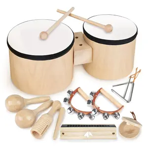 Joyreal Wooden Drum Set for Toddlers, Montessori Musical Toys, Bongo Drum and Instruments for Early Learning, Valentine's Day Gifts for 1+ Years Kids