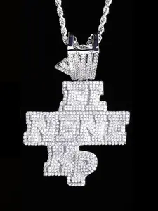 Iced Out EL NENE KP Necklace Pendant for Men Real Copper 5A Cubic Zirconia Gold Plated Hip Hop Jewelry Iced Out Cross Bling Necklace Bling Stylish Accessory Trendy Jewelry
