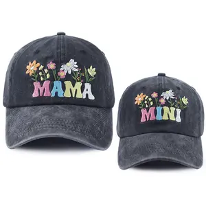 Mommy and Me Outfits Hats, Cute Flower Decorations Mama and Mini Matching Baseball Cap, Christmas Mothers Day Birthday Gifts for Mom Daughter Girls