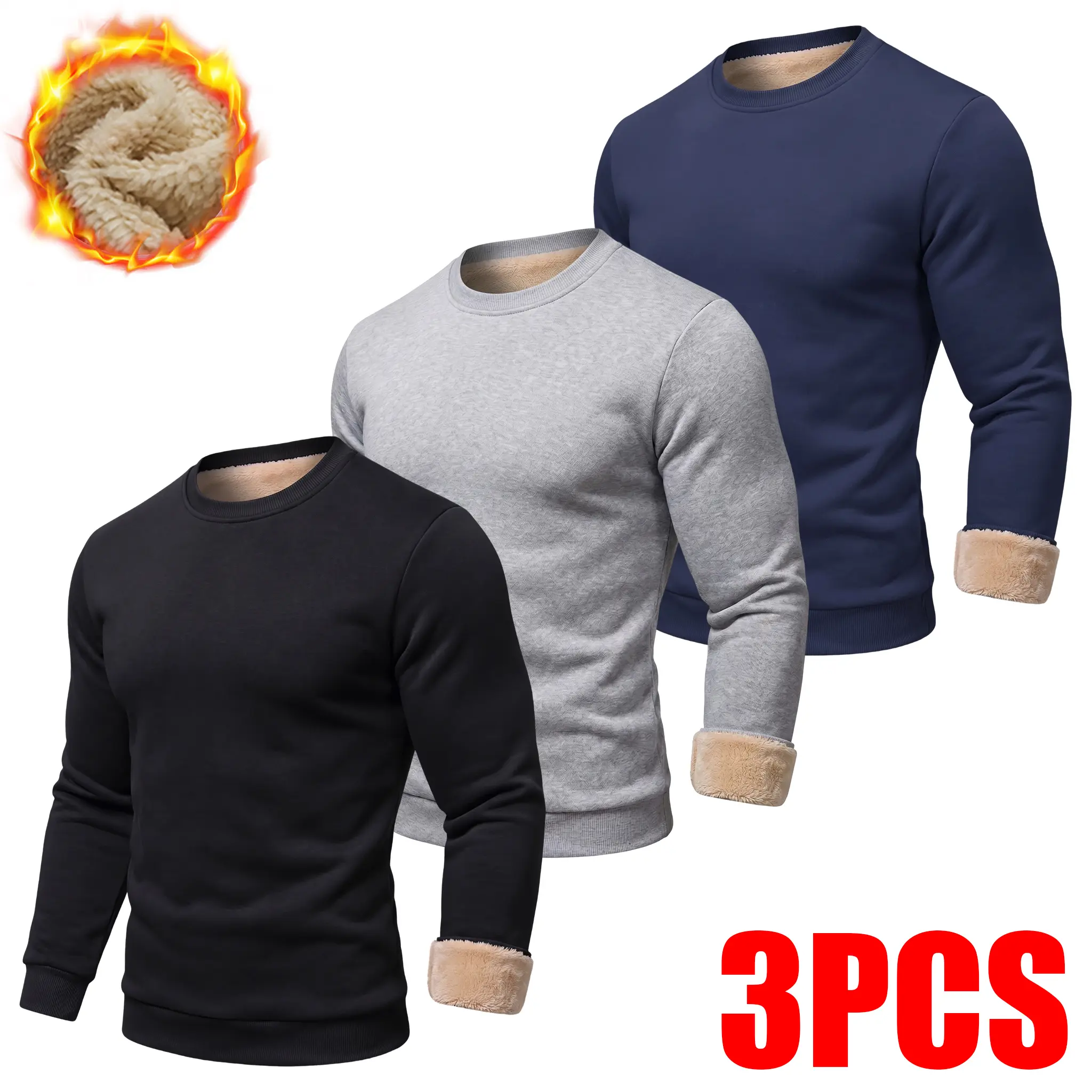 【JOGWAVE】Mens Clothing Regular Sleeve Thick Material Crewneck Fleece Sweatshirt - Casual Autumn-Winter Tops, Regular Sleeve Men's Sweatshirts,sohochic