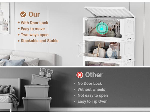 BROVIEW V9 360Qt/480Qt Stackable Storage Bins with Lids, Closet Organizers and Storage Drawer, Collapsible Storage Bin with Wheels, Plastic Cabinet for Home Toy Clothes Dorm Organizer