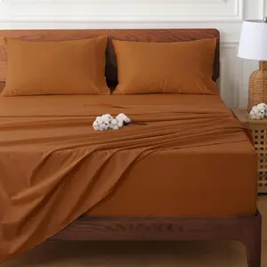 100% Cotton Sheets for Queen Size Bed Deep Pockets Fit 18"- 24" in Deep Mattress, Burnt Orange Hotel Luxury Soft Wrinkle Free Cooling Sheets for Queen Size Bed