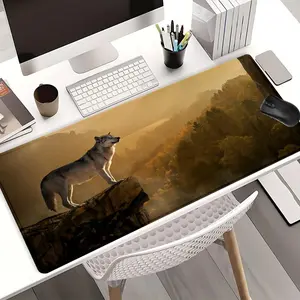 Wolf Pattern Mouse Pad, Large Extended Gaming Mouse Pad with Stitched Edges, Non-slip Rubber Base Desk Mat for Home Office School Use