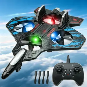 [Mother's Day] 360° Flip RC Stunt Fighter Jet Toy for Kids Foam Body Colorful LED Lights, Easy to Fly Remote Control Jet Plane Drone Cool Aerial Tricks Fun Indoor Outdoor Play