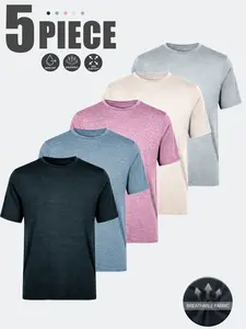 Men’s casual athletic short-sleeve T-shirts, 5 pieces. High-stretch, soft, breathable, comfortable fabric. Available in five colors. Suitable for casual outings and outdoor sports. summerwins