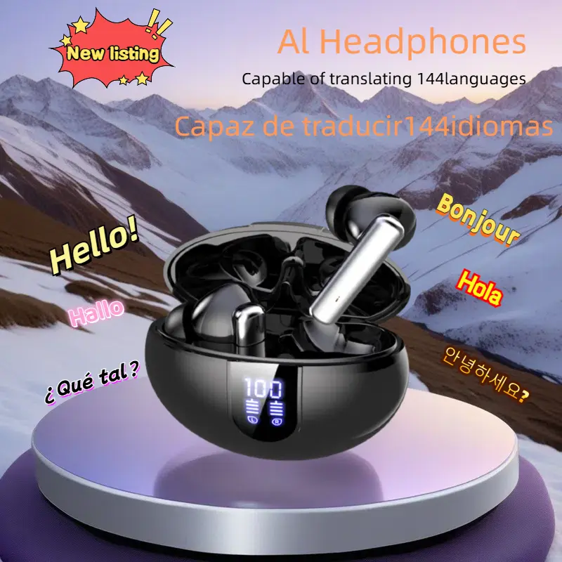 AI Translation Wireless Earbuds - 3-in-1 Electronic Bluetooth 5.4 Headphones with Real-Time 156-Language/8-Mode Translation, Audio/Video Call Support, 42H Playtime, Black English-Spanish Translator for Outdoor Use,back to school,back to school haul