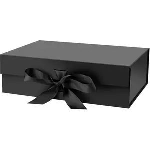 Box with Lid for Presents 10.5x7.5x3.1 Inches with Ribbon and  Closure(1-Pack) (Black)
