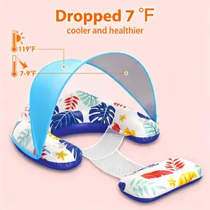 Inflatable Pool Float with Canopy for Adults, Pool Lounge Chair with Adjustable Sun Shade, Built-in Cup & Phone Holder, Water Lounge Raft for Beach, Pool & Summer Water Fun