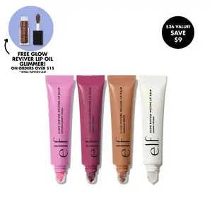 e.l.f. Glow Reviver Melting Lip Balm 4-Pack - Island Colada, Cotton Candy Crush, Vanilla Toffee, Yummy Gummy - Smooth Application, Buildable Color, Hydrating Butters