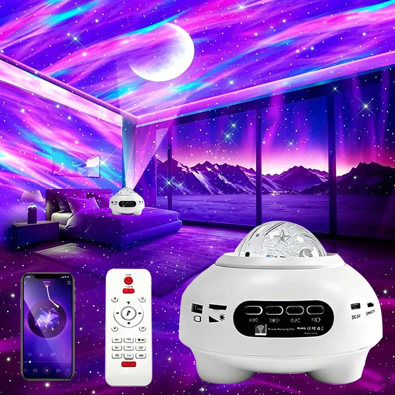 Starry Sky Aurora Projection LED Nebula Decorative Atmosphere Lamp - 48 Lighting Effects, Bluetooth Speaker, Minimalist Solid Indoor Mood Light, Birthday Gift for Large Living Rooms, Party Lighting Decoration