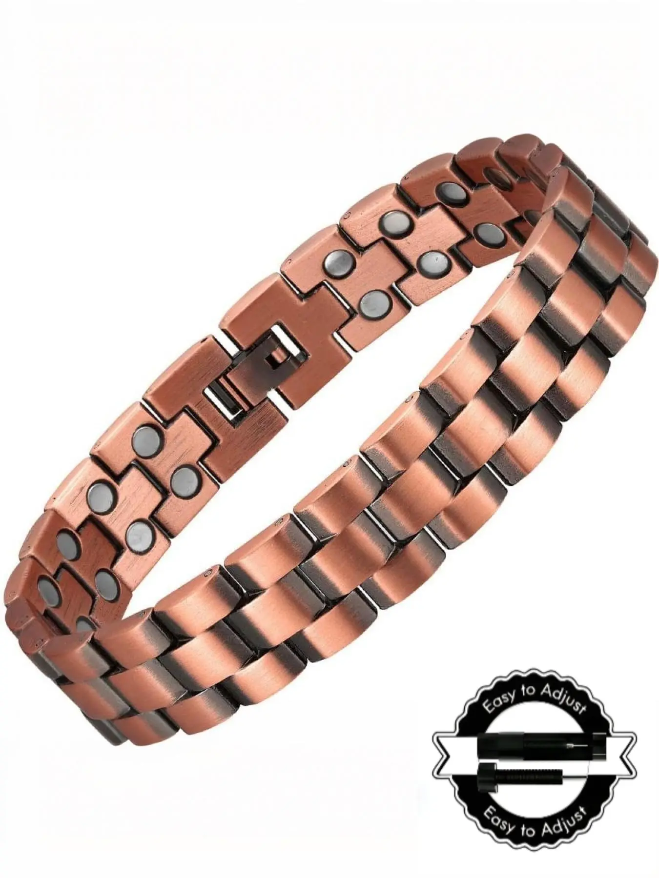 Men's copper-colored bracelet, magnetic copper bracelet, double row of magnets, includes adjuster, Metal bracelet